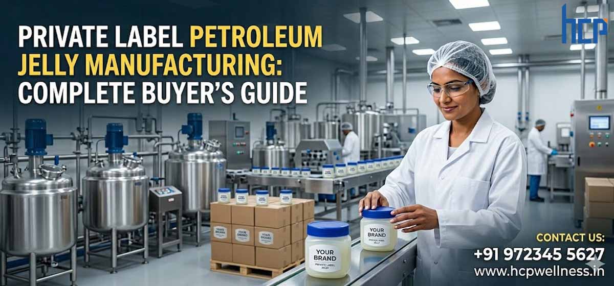 Private label petroleum jelly manufacturing in India by HCP Wellness with bulk supply, custom packaging and quality manufacturing support