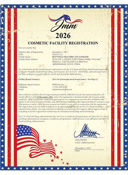 USFDA Certificate HCP Wellness Mocra