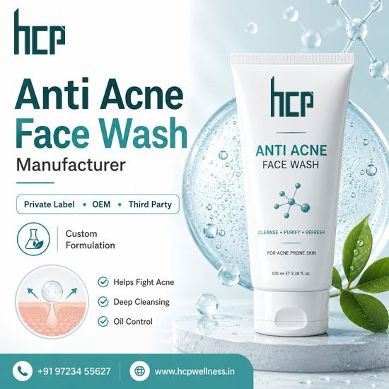Anti Acne Face Wash Manufacturer in India Anti Acne Face Wash Manufacturer in India offering private label, OEM and third party face wash manufacturing by HCP Wellness.