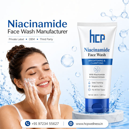 Niacinamide Face Wash Manufacturer in India Niacinamide Face Wash Manufacturer in India offering private label, OEM and third party face wash manufacturing by HCP Wellness.