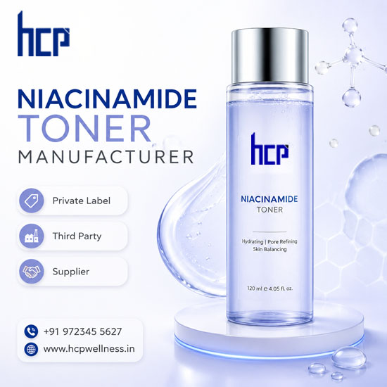 Niacinamide Toner Manufacturer in India for private label, third party and bulk skincare brands by HCP Wellness