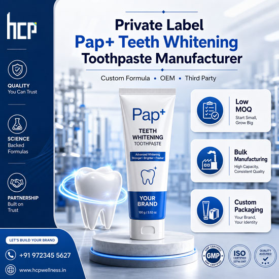 Private Label Pap+ Toothpaste Manufacturer in India Private label Pap+ toothpaste manufacturer in India for custom whitening toothpaste, OEM support and bulk manufacturing