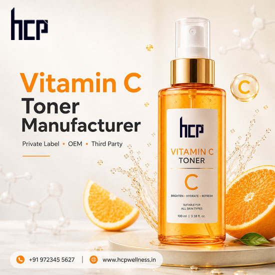 Vitamin C Toner Manufacturer in India for private label, OEM and third party skincare brands by HCP Wellness
