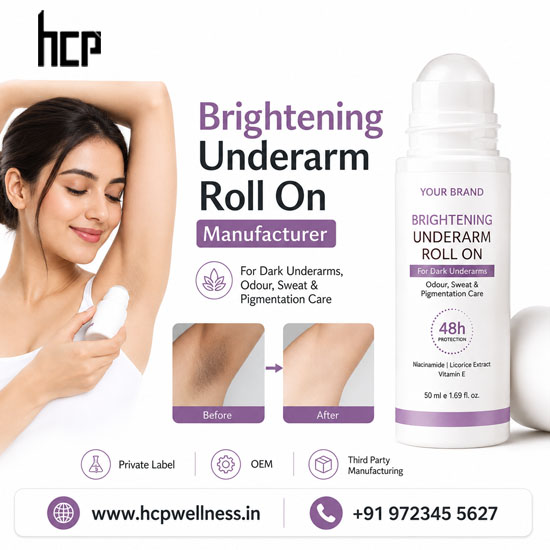 Brightening Underarm Roll On Manufacturer in India Brightening underarm roll on manufacturer in India for private label, OEM and third party cosmetic brands