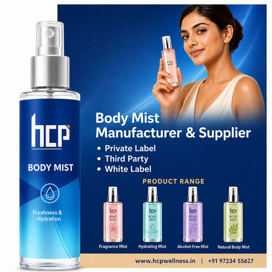 Private Label Body Mist Manufacturer India | HCP Wellness Private label body mist manufacturer and supplier in India offering fragrance, hydrating, alcohol-free and natural body mist products.