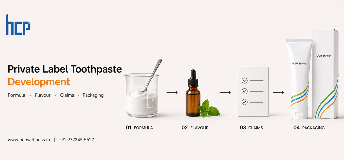 Private label toothpaste development showing formula, flavour, claims and packaging