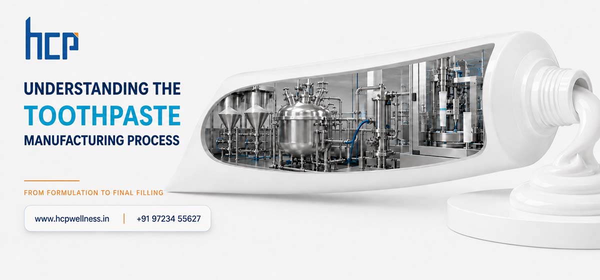 Toothpaste manufacturing process at an oral care production facility