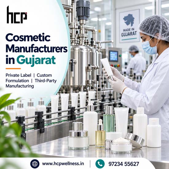 Cosmetic manufacturers in Gujarat offering private label and third-party manufacturing by HCP Wellness