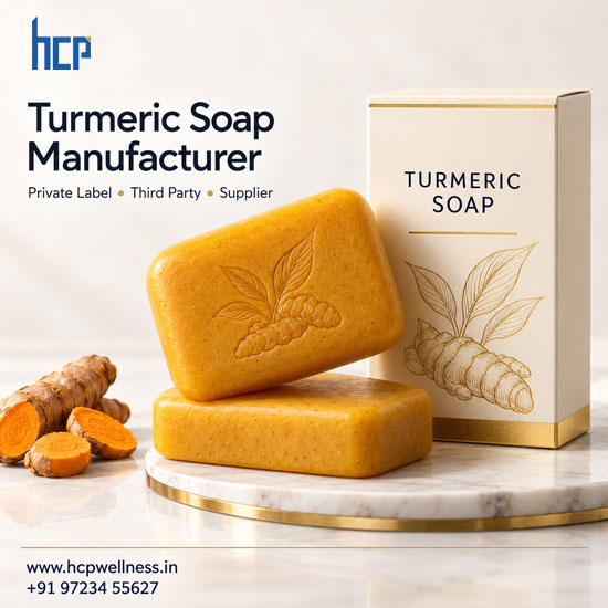 Turmeric Soap Manufacturer in India | HCP Wellness Private label turmeric soap bars formulated by HCP Wellness, a leading turmeric soap manufacturer in India.