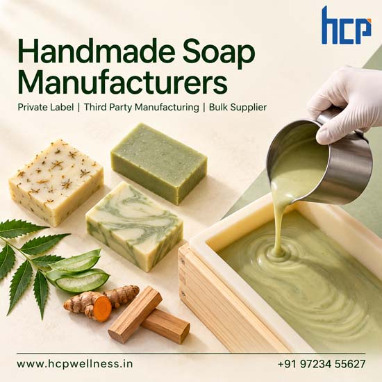 Handmade soap bars with natural ingredients made by HCP Wellness, private label soap manufacturer in India