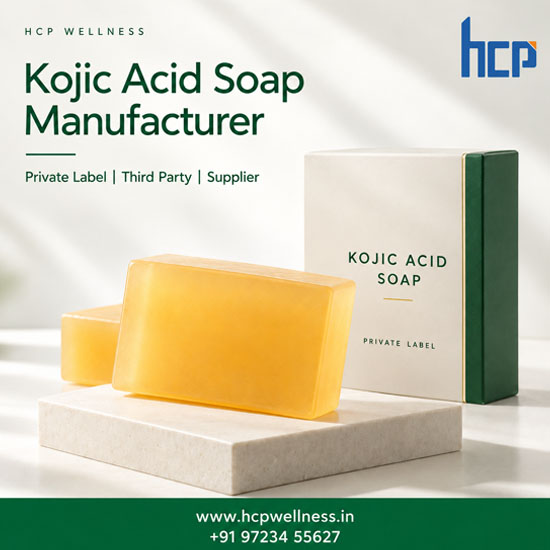 Kojic Acid Soap Manufacturer in India | HCP Wellness HCP Wellness kojic acid soap bars and packaging with private label, third-party manufacturing and supplier details.